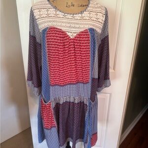 Umgee Red & Blue Patchwork Tunic Top